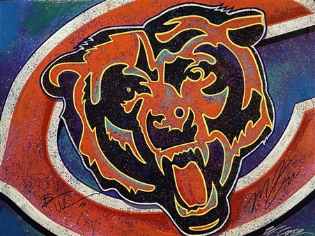 Brian Urlacher and Matt Forte Dual Signed Original Bill Lopa Chicago Bears 30x40 Painted Canvas (Beckett)